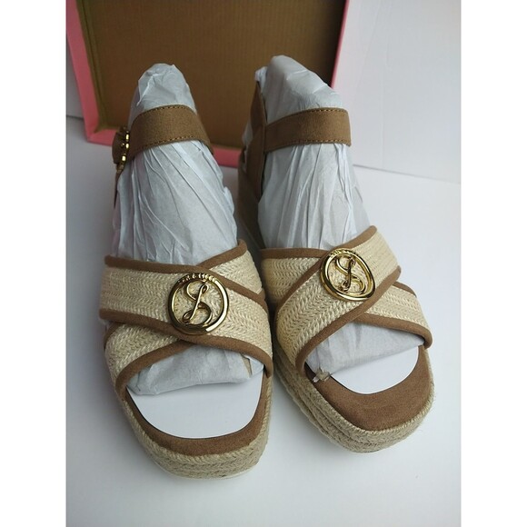 Sam & Libby Women's Corrinne Wedge Sandal, US 10 natural toffee strap criss cros - Picture 3 of 12